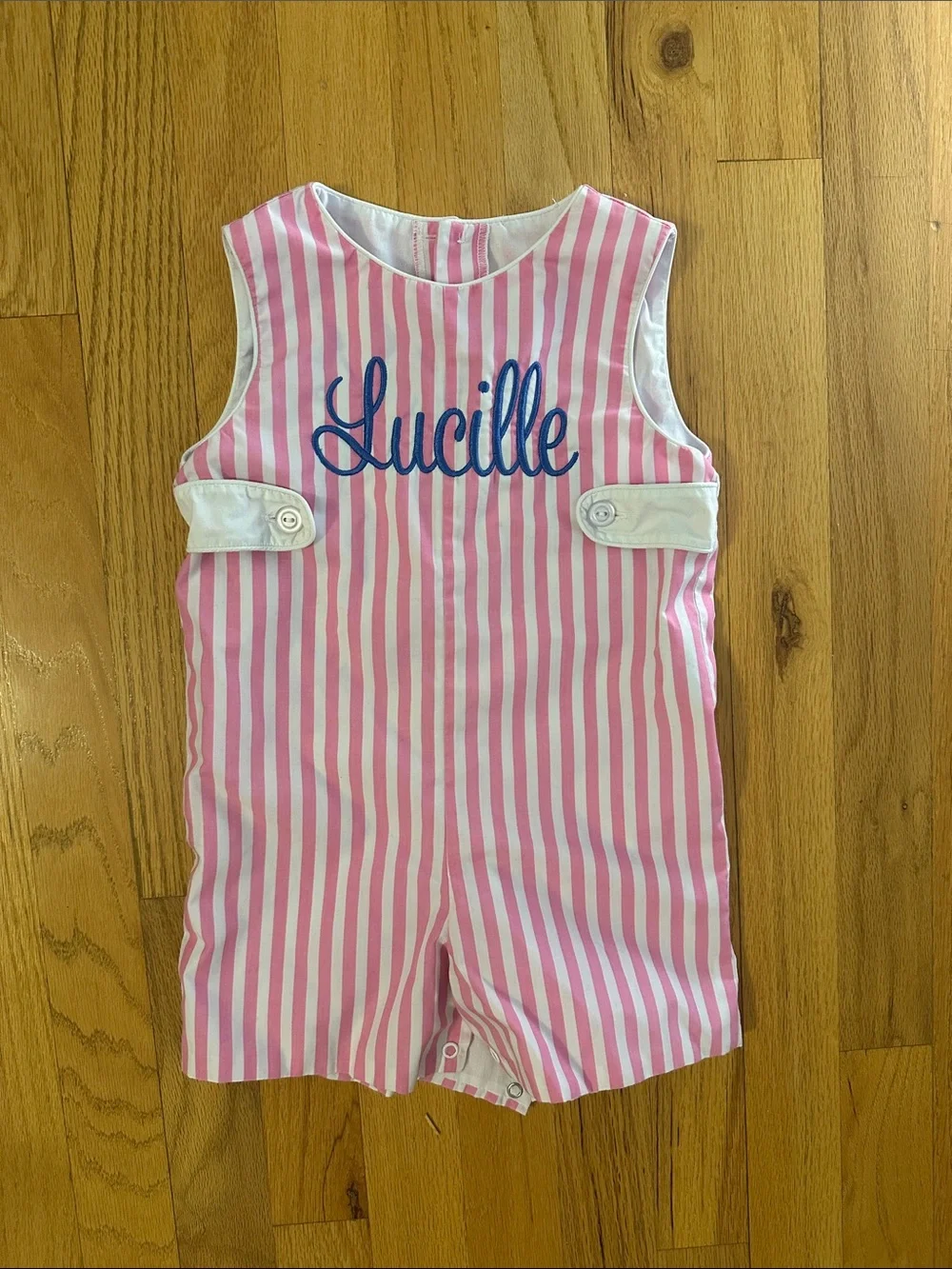 “Lucille” Pink Striped Romper